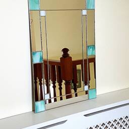 Art Deco Rectangular Green /Cream Mirror - Stained Glass Hand Crafted - thumbnail 2