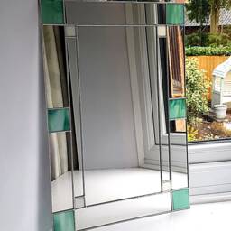 Art Deco Rectangular Green /Cream Mirror - Stained Glass Hand Crafted - thumbnail 3