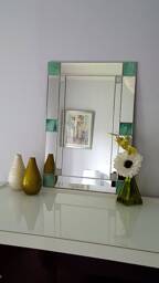 Art Deco Rectangular Green /Cream Mirror - Stained Glass Hand Crafted - thumbnail 1