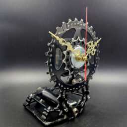 Recycled Bike Parts Clock Steampunk Desk Decor, Gift For Cyclist - thumbnail 2