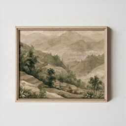 Green Mountain Poster, Misty Valley Print, Landscape Wall Art, Paper - thumbnail 3