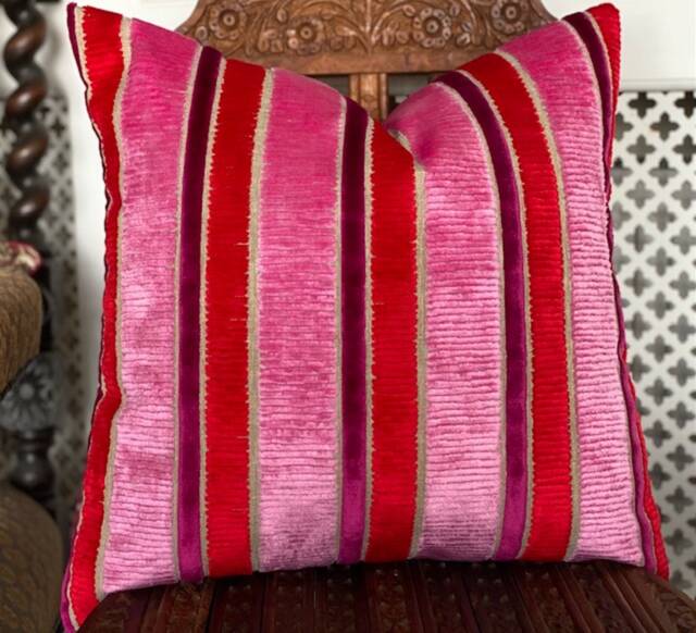 Designers Guild Fabric Piomba Peony Cut Velvet Stipes Pillow/ Bolster Cover - image 1