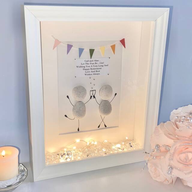 Retirement Personalised Pebble Art Picture Frame Gift Retirement Gift For Her Him Work Colleague Couple Leaving UK - image 1