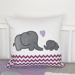 Elephant Pillow Decorative Kids Girl Nursery Decor Purple & Gray - thumbnail 2