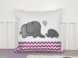 Elephant Pillow Decorative Kids Girl Nursery Decor Purple & Gray - thumbnail 1