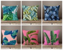 Tropical Leaves Plants Cushion Cover/Monstera Palm Trees Pillowcase/Blue Greenplants Pillow Cover/Housewarming Pillow/Summer Trend - thumbnail 1