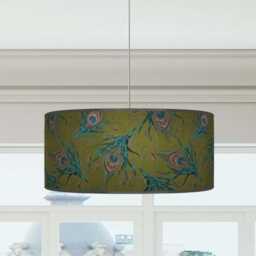 Peacock Feather Lampshade - Turquoise Green Drum Ceiling Light Shade For Elegant Decor - thumbnail 3