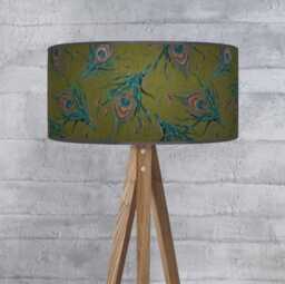 Peacock Feather Lampshade - Turquoise Green Drum Ceiling Light Shade For Elegant Decor - thumbnail 1