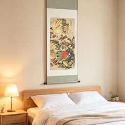 Woven Mountain Landscape Brocade Wall Scroll - Silk Jacquard Tapestry Decor - thumbnail 3