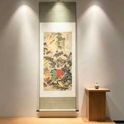 Woven Mountain Landscape Brocade Wall Scroll - Silk Jacquard Tapestry Decor - thumbnail 4
