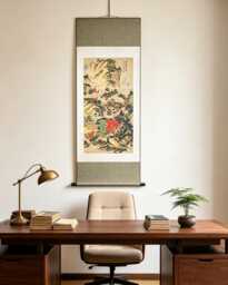 Woven Mountain Landscape Brocade Wall Scroll - Silk Jacquard Tapestry Decor - thumbnail 1