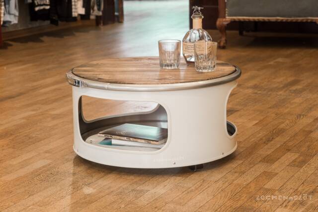 Little Bob - Low Coffee Table From Oil Barrel, Industrial Barrel Table, Rolling Base, Handmade Hamburg, Side - image 1