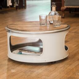 Little Bob - Low Coffee Table From Oil Barrel, Industrial Barrel Table, Rolling Base, Handmade Hamburg, Side - thumbnail 2