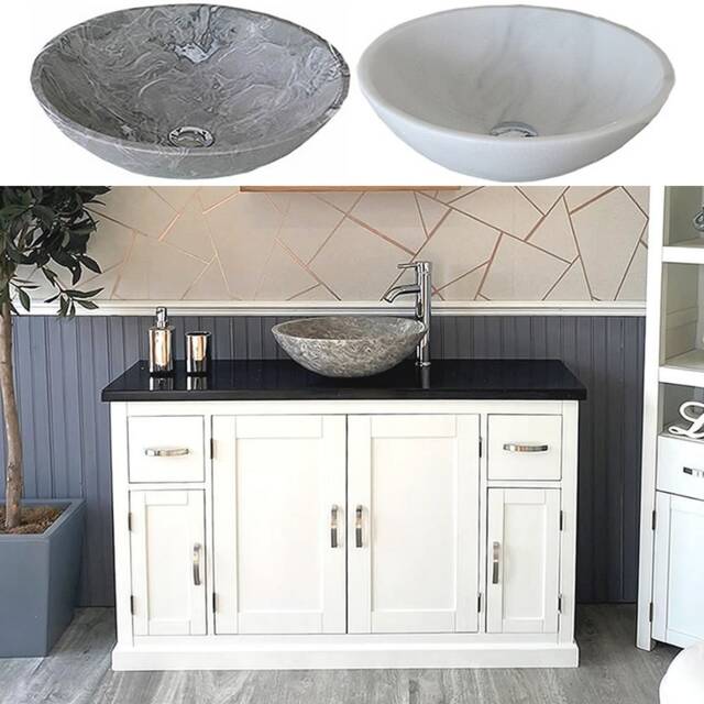 Off White Painted Bathroom Single Vanity Unit 123cm Wide With Black Quartz Top & Marble Basin 402Pbqsbcx1 - image 1