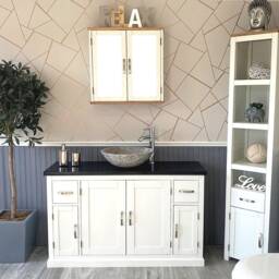 Off White Painted Bathroom Single Vanity Unit 123cm Wide With Black Quartz Top & Marble Basin 402Pbqsbcx1 - thumbnail 2