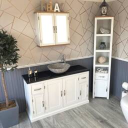 Off White Painted Bathroom Single Vanity Unit 123cm Wide With Black Quartz Top & Marble Basin 402Pbqsbcx1 - thumbnail 3