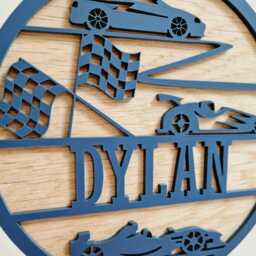 Small Racing Cars Name Sign For Kids Bedroom, Mini Personalised Nursery Door Plaque, Vehicle Theme Baby Room Decor, Wood Transport Wall Art - thumbnail 3