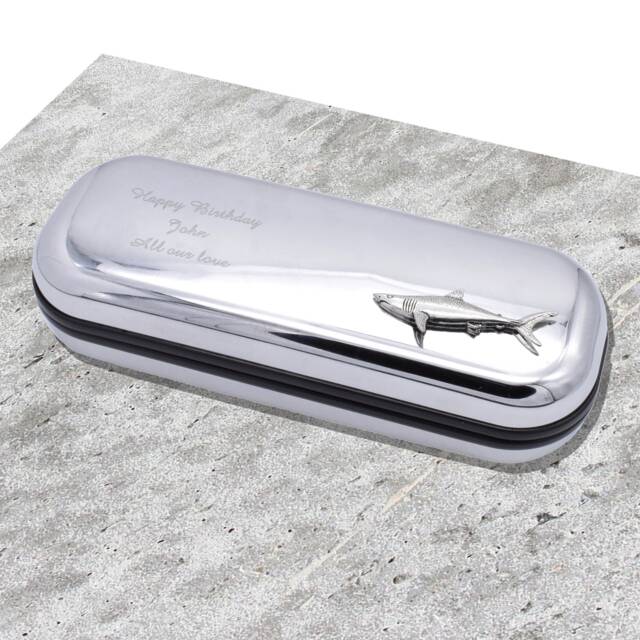 Mako Shark Design Personalised Engraved Chromed Pen Case Box - image 1