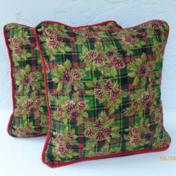 Christmas Plaid, Velvet Pillow, Hunter Green Velvet, Luxury With Red Trim, 18 X Inches, Holiday Design, Toss Pillow - thumbnail 2