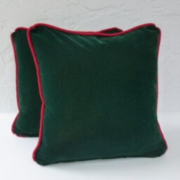 Christmas Plaid, Velvet Pillow, Hunter Green Velvet, Luxury With Red Trim, 18 X Inches, Holiday Design, Toss Pillow - thumbnail 3