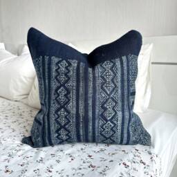Indigo Hemp Pillow Cover. Hand Block Print Fabric. Vintage Textile. Cushion Cover - thumbnail 2
