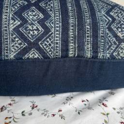 Indigo Hemp Pillow Cover. Hand Block Print Fabric. Vintage Textile. Cushion Cover - thumbnail 4