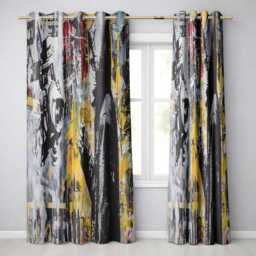 Masked Cameraman Yellow Grey Urban Collage Contemporary Artwork For Bedroom Decor Readymade Eyelet Ring Top Thermal 100% Blackout Curtains - thumbnail 1