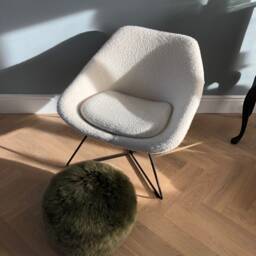 Green Sheepskin Pouffe, Dark Khaki Genuine Sheepskin, Footstool, Luxury Gift - thumbnail 3