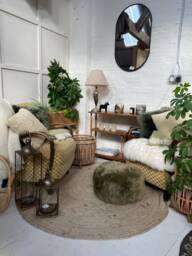 Green Sheepskin Pouffe, Dark Khaki Genuine Sheepskin, Footstool, Luxury Gift