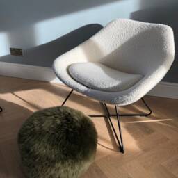 Green Sheepskin Pouffe, Dark Khaki Genuine Sheepskin, Footstool, Luxury Gift - thumbnail 2