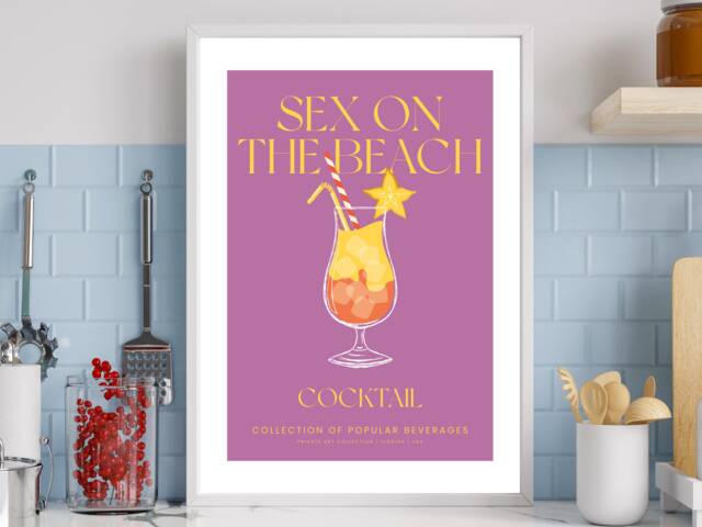 On The Beach Cocktail Art Print Poster - Party Signature Drink Sign Trendy Wall Decor Minimalist Elegant Retro Gift A5 A4 A3 - image 1