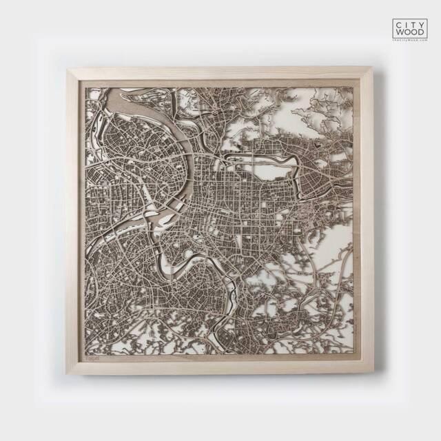Taipei Wooden Map - Laser Cut City Streets, Framed 3D Wall Art - image 1