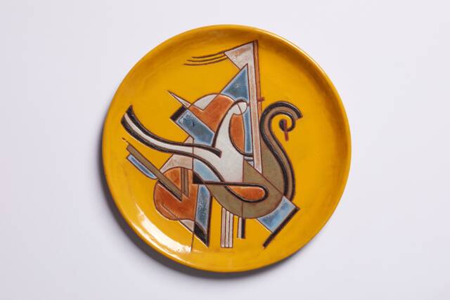 Handmade Greek Pottery Plate Abstract Two Birds Ceramic Wall Art - image 1