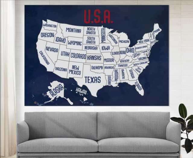 Vintage Style Map Of The Usa Canvas Art, United States Print, Wall Push Pin Travel Map, Traveler Gift - image 1
