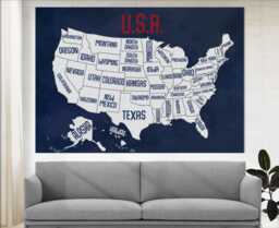 Vintage Style Map Of The Usa Canvas Art, United States Print, Wall Push Pin Travel Map, Traveler Gift - thumbnail 1