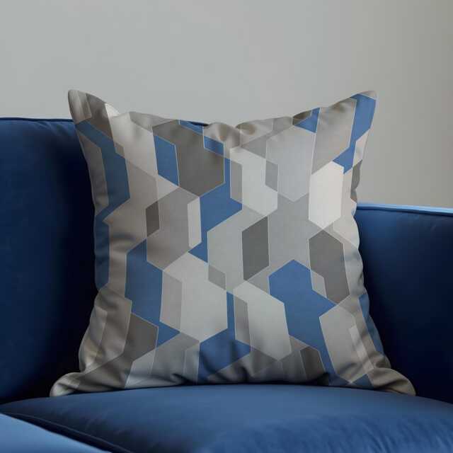 Grey Blue Geometric Cushion Cover, Modern Abstract Pillow Case, Contemporary Sofa Throw Pillowcase - image 1