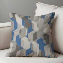 Grey Blue Geometric Cushion Cover, Modern Abstract Pillow Case, Contemporary Sofa Throw Pillowcase - thumbnail 3
