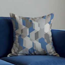 Grey Blue Geometric Cushion Cover, Modern Abstract Pillow Case, Contemporary Sofa Throw Pillowcase - thumbnail 1