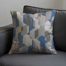 Grey Blue Geometric Cushion Cover, Modern Abstract Pillow Case, Contemporary Sofa Throw Pillowcase - thumbnail 2