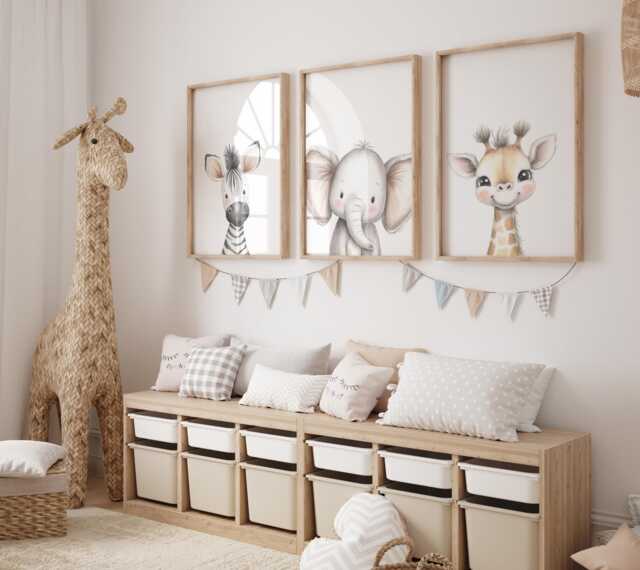 Safari Nursery Wall Prints, Decor, Boho Set Of 3 Beige Art, Neutral Art - image 1