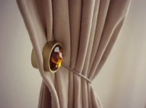 Magnetic Gold/Gold Crystal Curtain Holdback ??30mm - 530mm Tieback, Pullback, Drapery Holder Tie Back - Pack Of 1 - image 1