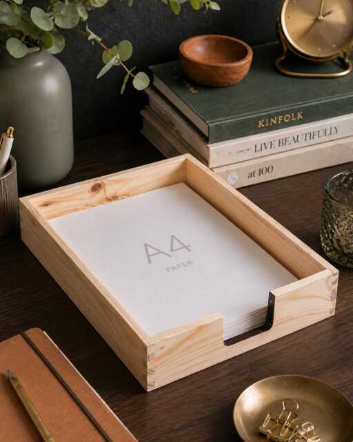 Wooden A4 Paper Tray Portrait Letter Office File Tidy Organiser Vertical Documents Storage Filling Desk Folder Display Unit Unfinished Pine - image 1