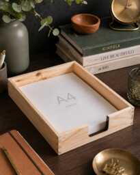 Wooden A4 Paper Tray Portrait Letter Office File Tidy Organiser Vertical Documents Storage Filling Desk Folder Display Unit Unfinished Pine - thumbnail 1