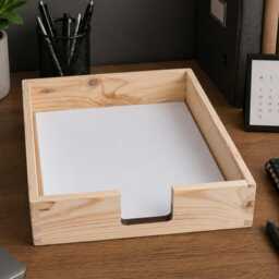 Wooden A4 Paper Tray Portrait Letter Office File Tidy Organiser Vertical Documents Storage Filling Desk Folder Display Unit Unfinished Pine - thumbnail 2