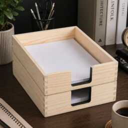 Wooden A4 Paper Tray Portrait Letter Office File Tidy Organiser Vertical Documents Storage Filling Desk Folder Display Unit Unfinished Pine - thumbnail 3