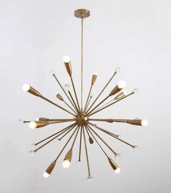 Mid-Century Sputnik Chandelier - Raw Brass, Murano Glass Globe - image 1