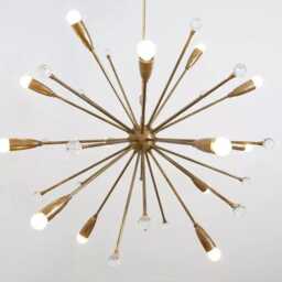Mid-Century Sputnik Chandelier - Raw Brass, Murano Glass Globe - thumbnail 2