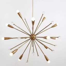 Mid-Century Sputnik Chandelier - Raw Brass, Murano Glass Globe - thumbnail 3