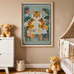 Tiger Tea Party Nursery Print, Whimsical Kids Room Decor - thumbnail 4