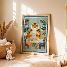 Tiger Tea Party Nursery Print, Whimsical Kids Room Decor - thumbnail 2